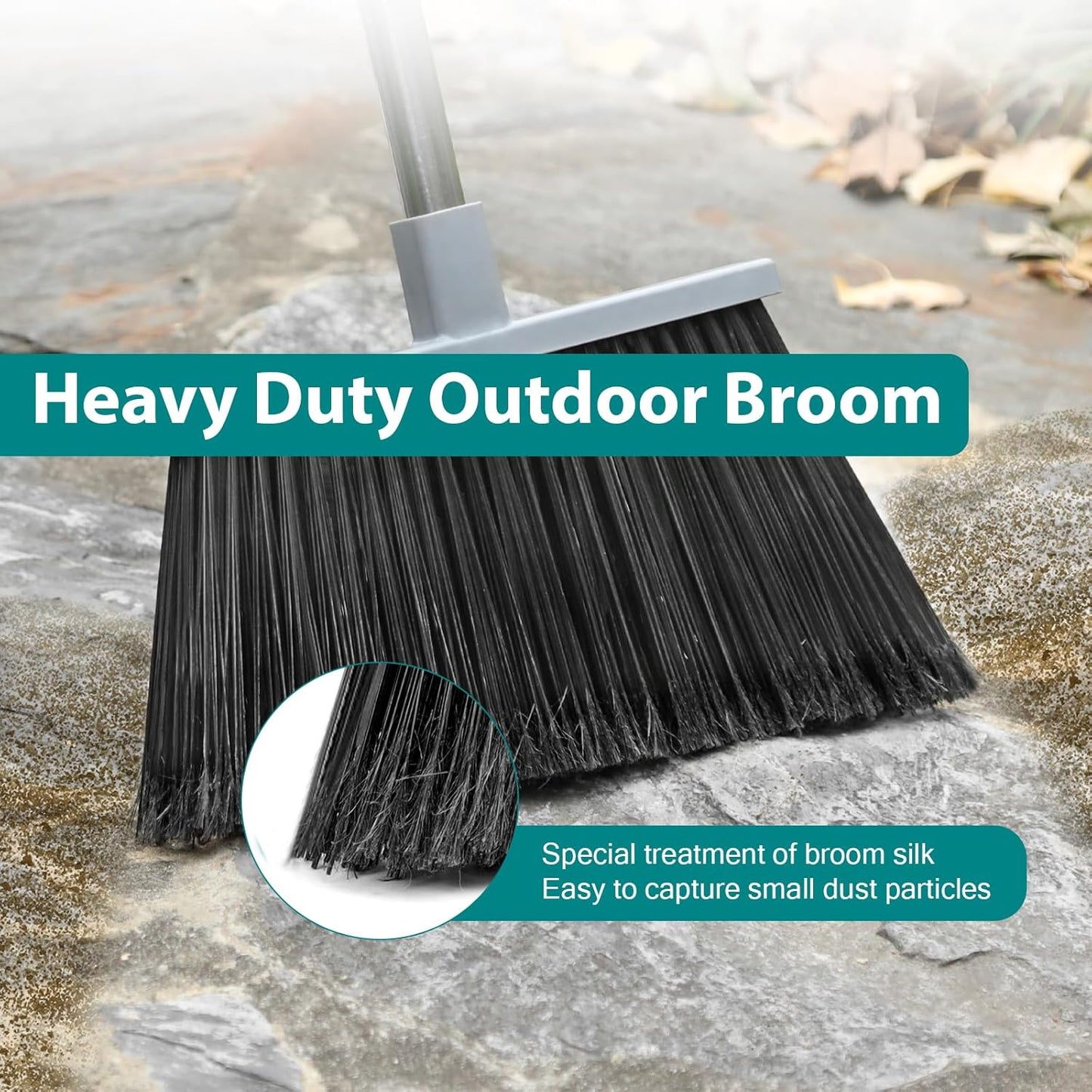 4 Pack Heavy Duty Broom Outdoor, 58" Long Stainless Steel Handle, Hard Bristle Angle Broom for Floors，Commercial & Industrial Broom for Sweeping Indoor, Garage, Kitchen