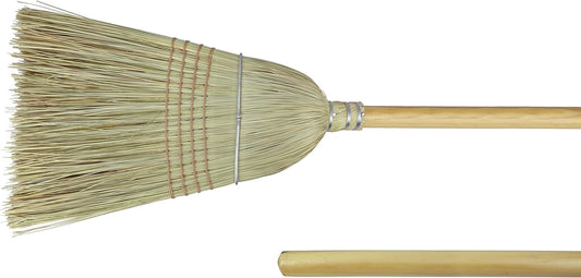 Weiler 44008 Corn Fiber Heavy-Duty Wire Banded Warehouse Broom with Wood Handle, 1-1/2" Head Width, 57" Overall Length, Tan