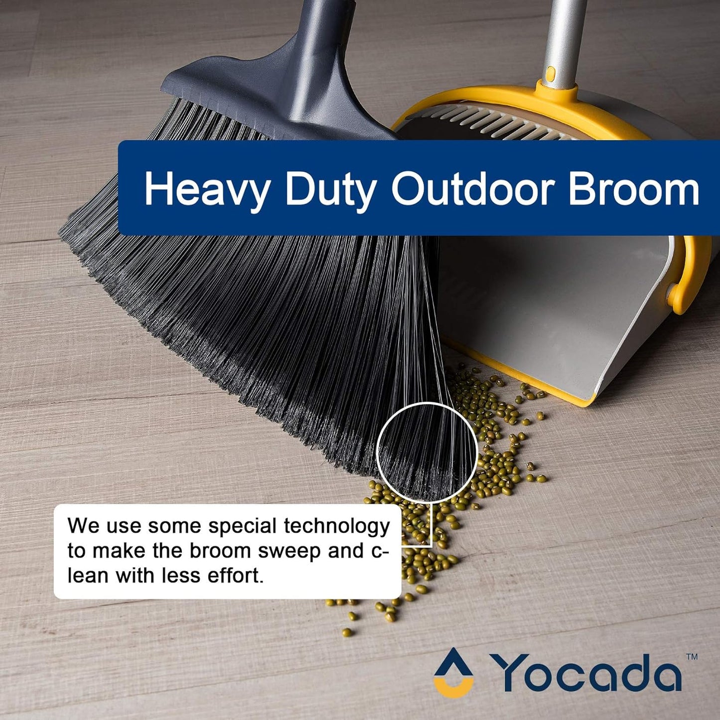 Yocada Commercial Broom Outdoor Indoor Commercial 3 PCS for Courtyard Garage Lobby Mall Market Floor Home Kitchen Room Office Pet Hair Rubbish 54Inch
