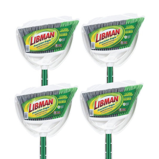 Libman Commercial 206 Precision Angle Broom with Dust Pan, Steel Handle, 11" Wide, Green and White (Pack of 4)