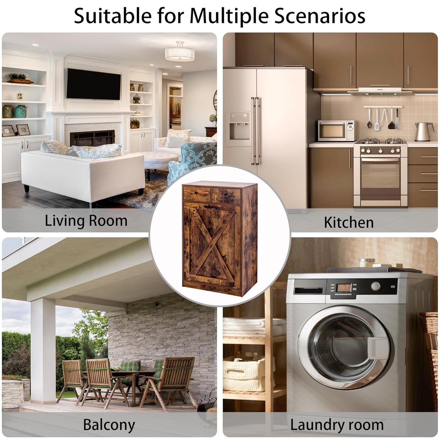 13 Gallons Tilt Out Trash Can Cabinet, Wooden Trash Cabinet with 2 Drawers, Free Standing Kichen Waste Bin Recycling Cabinet Pet Proof Hidden Trash Cabinet for Kitchen (Brown)
