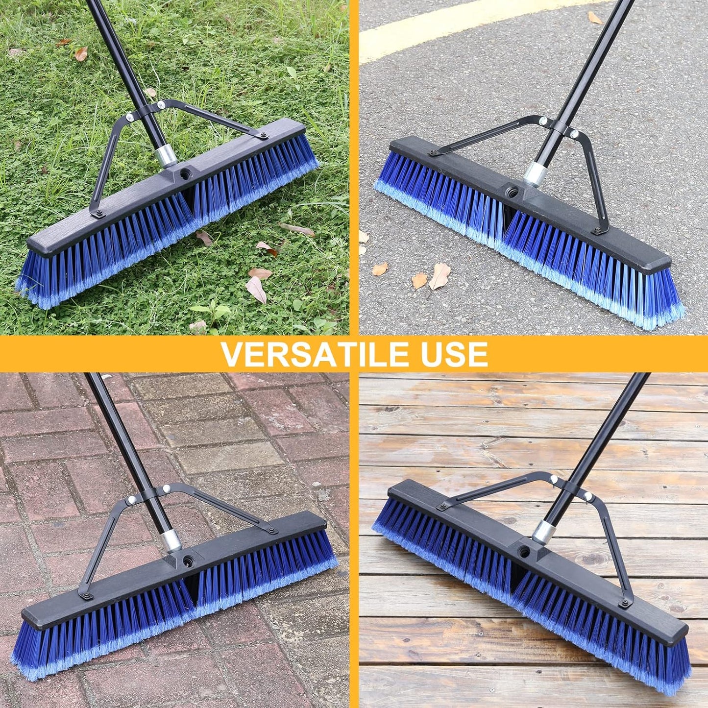 24 inches Push Broom Outdoor Heavy Duty Broom for Deck Driveway Garage Yard Patio Concrete Floor Cleaning-Blue-2 Pack