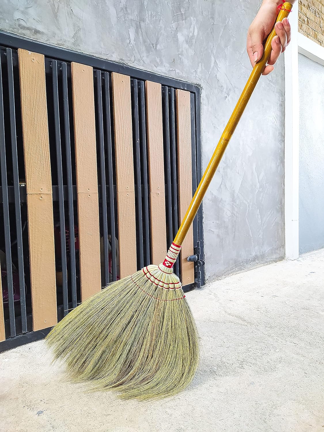 Indoor Grass Broom 40 Inch with Bamboo Handled Brooms for Floor Cleaning, Smooth & Hard Floor - Sweeping Tool Unique Handmade Craft Broom Design for Home, Kitchen, Office, Courtyard, Tiled Floor